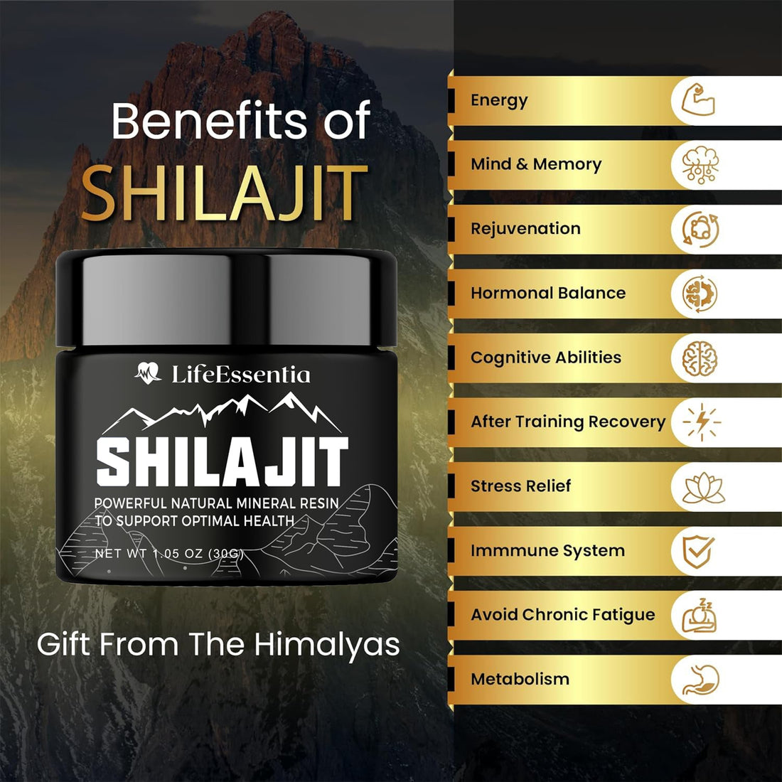 LifeEssentia® Shilajit Pure Himalayan Organic Resin Natural Shilajit Resin